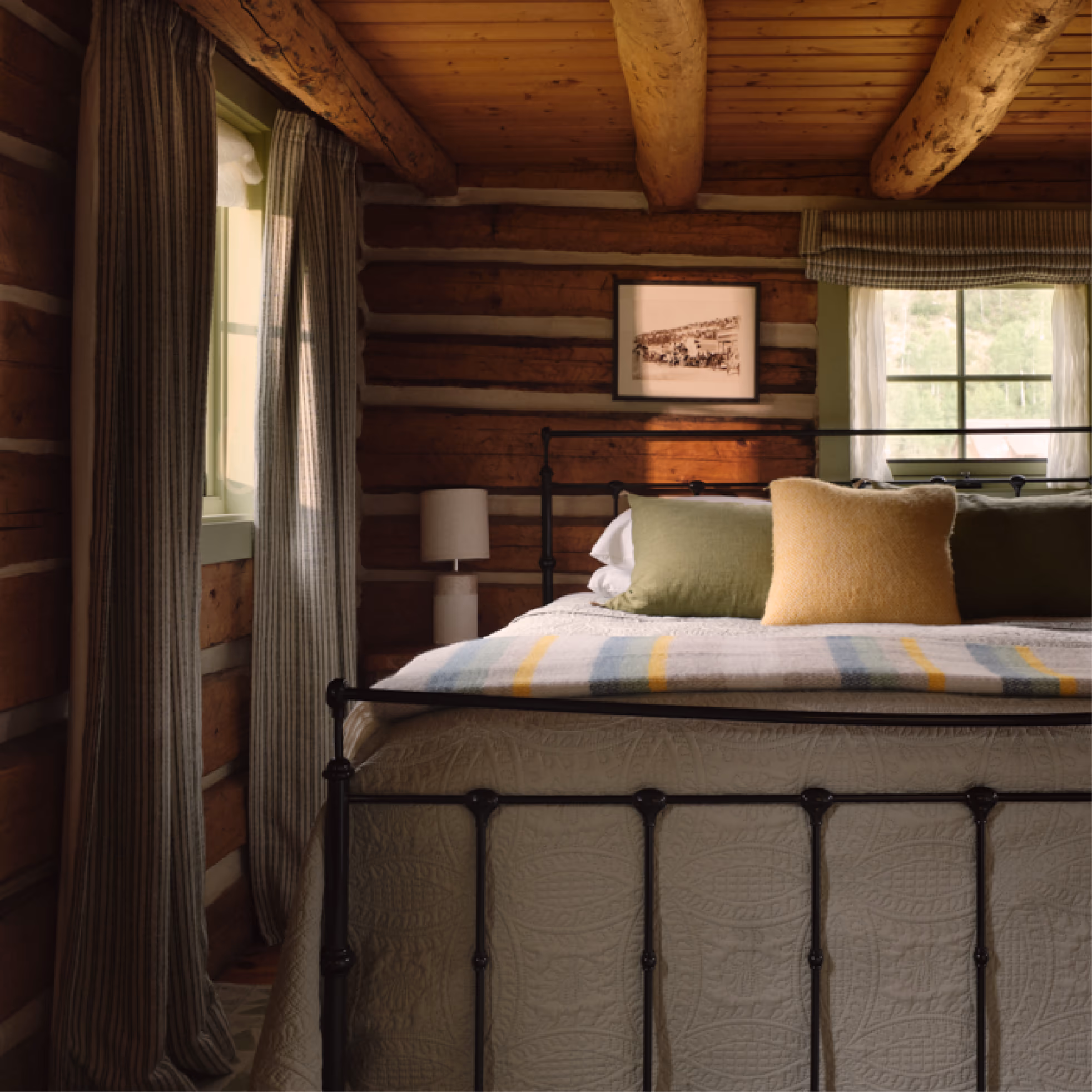 Dunton cabin interior, editorial bedroom detail