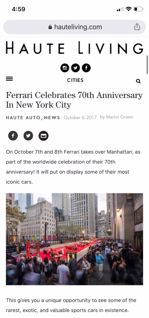 Press coverage — Haute Living spotlight
