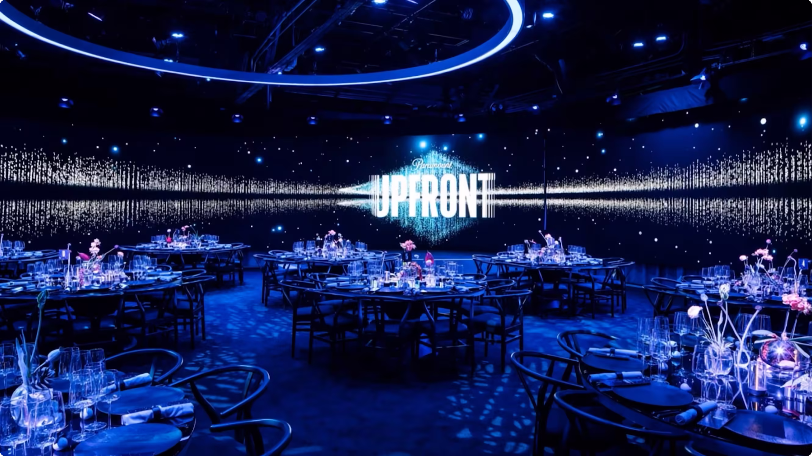 Paramount Upfronts room design, atmospheric lighting environment