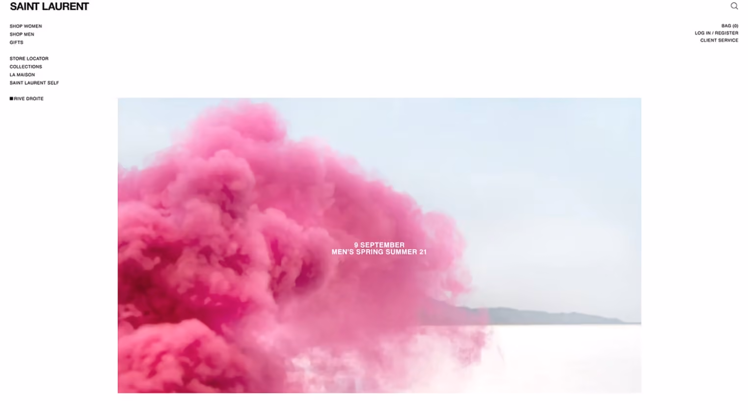 Saint Laurent SS21 website homepage hero, campaign feature asset