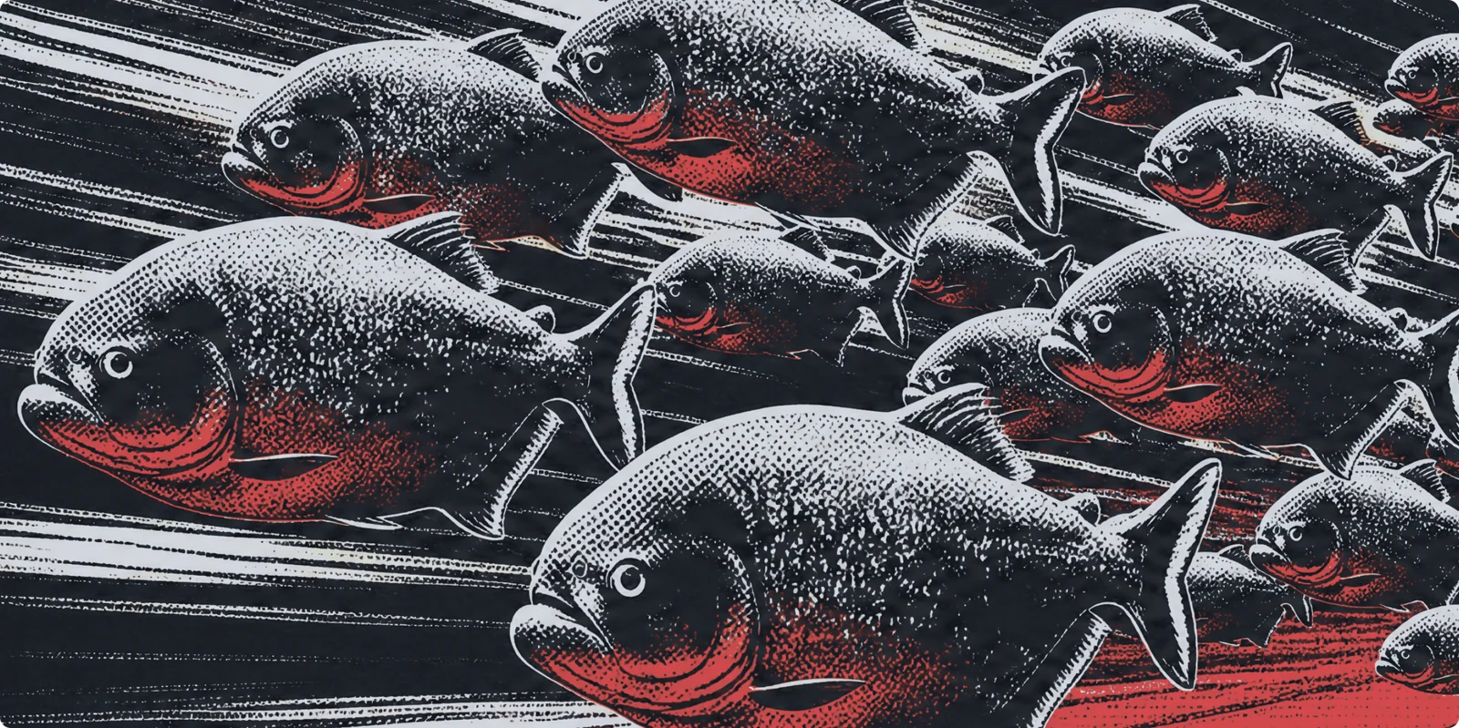 Editorial illustration for the Piranha perspective on creative spend and brand inputs