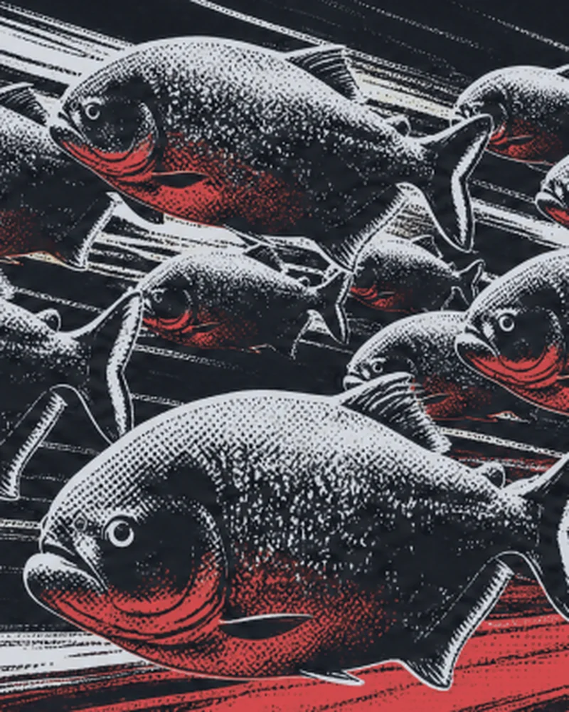 Editorial illustration for the Piranha perspective on creative spend and brand inputs